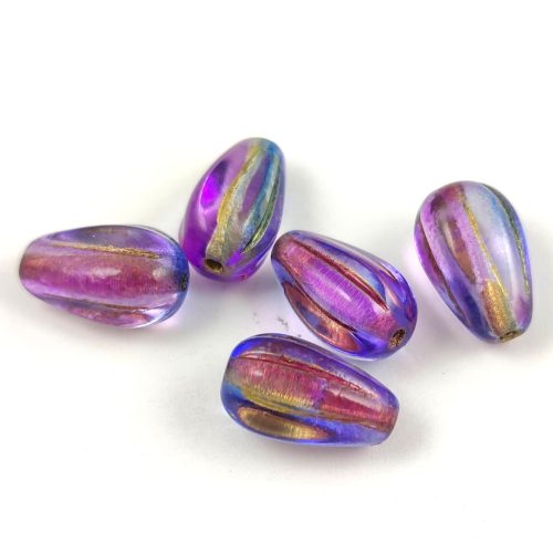 Drop Melon bead - Crystal Purple Blend Gold - 13x8mm