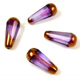   Teardrop - Czech Faceted Glass Bead - 20x9mm - Amethyst Bronze