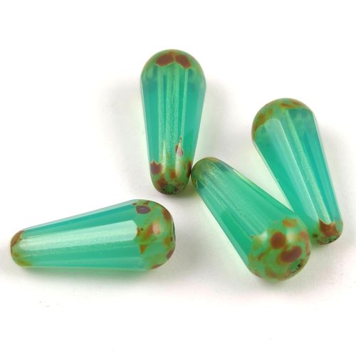 Teardrop - Czech Faceted Glass Bead - 20x9mm - Opal Turquoise Travertine