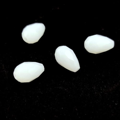 Firepolished Faceted Glass Bead - Teardrop - 12x8mm - White Opal