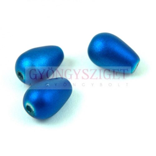 Oriental Pressed Glass Bead - Teardrop - 13x8mm - Matt Metallic Blue