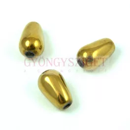   Oriental Pressed Glass Bead - Teardrop - 13x8mm - Metallic Gold