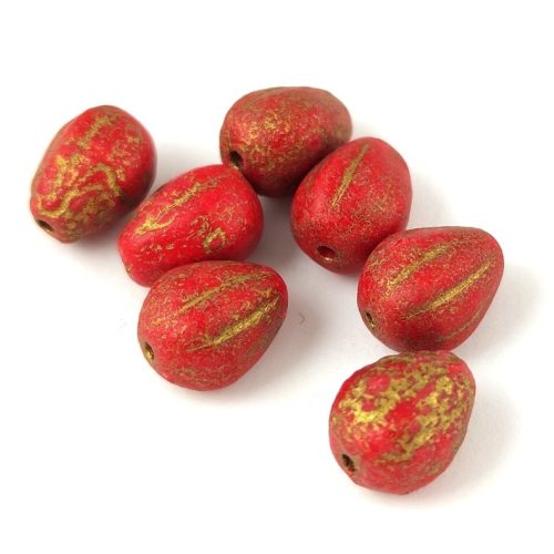 Drop Melon bead - Etched Red Gold - 11x9mm