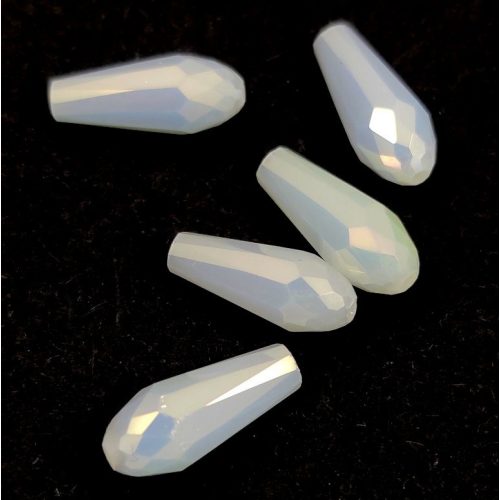 Faceted Glass Bead - Teardrop - 15x8mm - White Mint AB