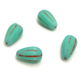 Drop Melon bead - Matt Opal Turquoise Blue Copper - 13x8mm