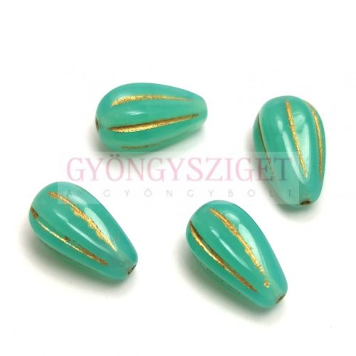 Drop Melon bead - Opal Turquoise Green Gold - 13x8mm