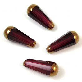   Teardrop - Czech Faceted Glass Bead - 20x9mm - Dark Fuchsia Golden Bronze