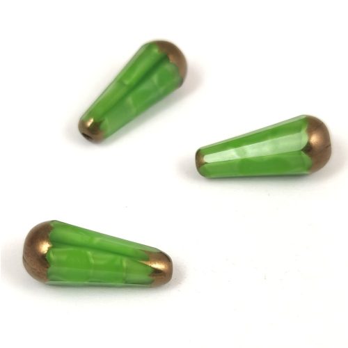 Teardrop - Czech Faceted Glass Bead - 20x9mm - Opal Green Bronze