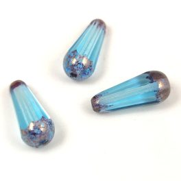   Teardrop - Czech Faceted Glass Bead - 20x9mm - Aqua Purple Bronze