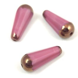   Teardrop - Czech Faceted Glass Bead - 20x9mm - Opal Mauve Bronze