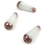 Teardrop - Czech Faceted Glass Bead - 20x9mm - Opal White Bronze