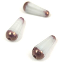   Teardrop - Czech Faceted Glass Bead - 20x9mm - Opal White Bronze