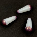Teardrop - Czech Faceted Glass Bead - 20x9mm - Opal White Bronze