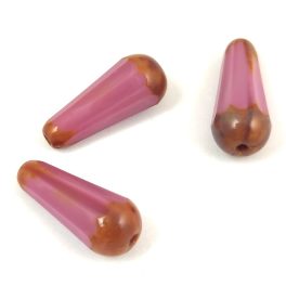  Teardrop - Czech Faceted Glass Bead - 20x9mm - Opal Mauve Travertine