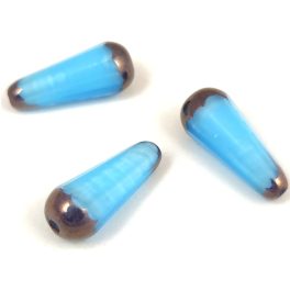   Teardrop - Czech Faceted Glass Bead - 20x9mm - Opal Light Sapphire Bronze