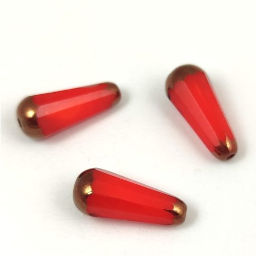 Teardrop - Czech Faceted Glass Bead - 20x9mm - Opal Red Bronze