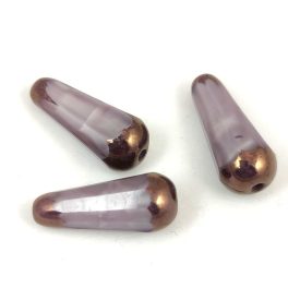   Teardrop - Czech Faceted Glass Bead - 20x9mm - Opal Purple Bronze