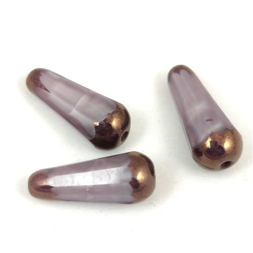 Teardrop - Czech Faceted Glass Bead - 20x9mm - Opal Purple Bronze