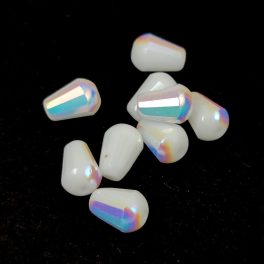   Teardrop - Czech Firepolished Glass Bead - 8x6mm - Chalk White AB