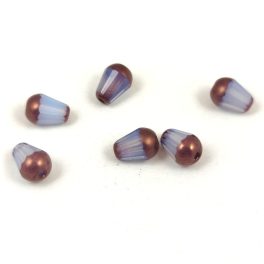   Teardrop - Czech Firepolished Faceted Glass Bead 8x6mm - Opal Light Sapphire Bronz