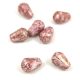 Cseh csiszolt csepp gyöngy 8x6mm - Chalk White Pink Bronze Marbel
