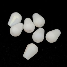   Teardrop - Czech Firepolished Glass Bead - 8x6mm - Matt Chalk White AB