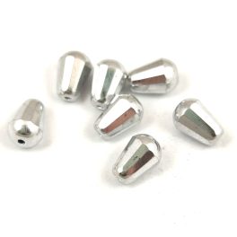 Teardrop - Czech Firepolished Glass Bead - 8x6mm - Silver