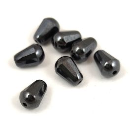   Teardrop - Czech Firepolished Faceted Glass Bead 8x6mm - Jet Hematit