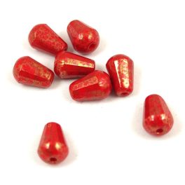   Teardrop - Czech Firepolished Faceted Glass Bead - 8x6mm - Red Gold Luster