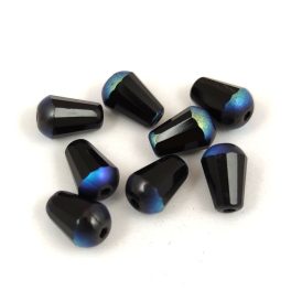   Teardrop - Czech Firepolished Faceted Glass Bead 8x6mm - Jet AB