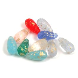   Drop - Czech Pressed Glass Bead - Etched Gold Splash Mix - 6x11mm