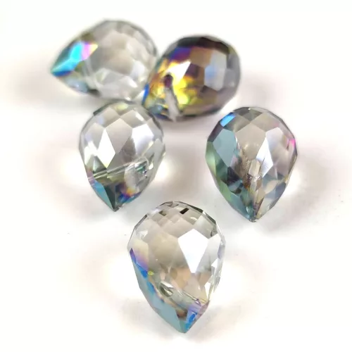 Faceted Glass Bead - Teardrop - 13x9mm - Crystal Vitrail