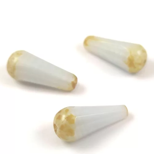 Cseh csiszolt barokk csepp gyöngy -  20x9mm - Opal White Travertine