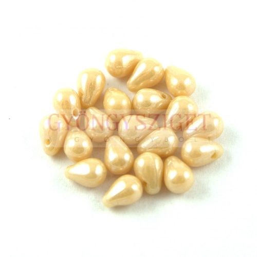 Drop - Czech Pressed Glass Bead - Ivory Luster - 4x6mm