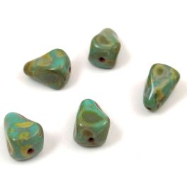   Drop - Czech Pressed Glass Bead - turquoise green picasso - 13x12mm