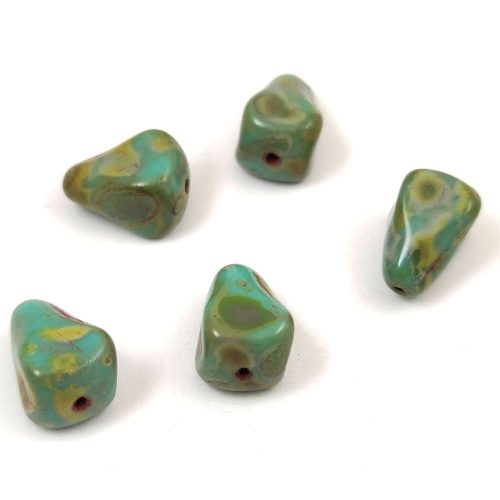 Drop - Czech Pressed Glass Bead - turquoise green picasso - 13x12mm