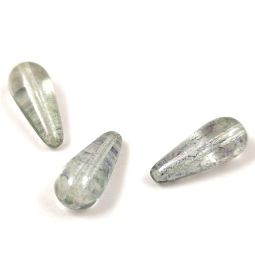 Drop - Czech Pressed Glass Bead - Crystal Green Luster - 20x9mm