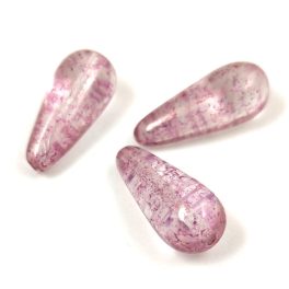   Drop - Czech Pressed Glass Bead - Crystal Pink Luster - 20x9mm