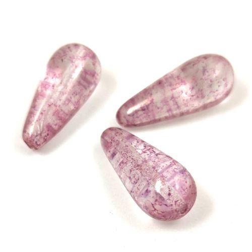Drop - Czech Pressed Glass Bead - Crystal Pink Luster - 20x9mm