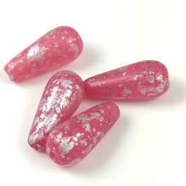   Drop - Czech Pressed Glass Bead - Crystal Pink Luster Silver Patina - 20x9mm