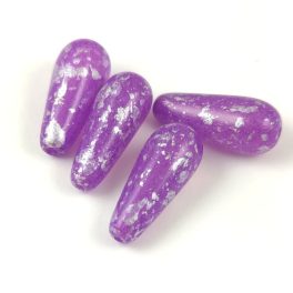   Drop - Czech Pressed Glass Bead - Crystal Purple Luster Silver Patina - 20x9mm