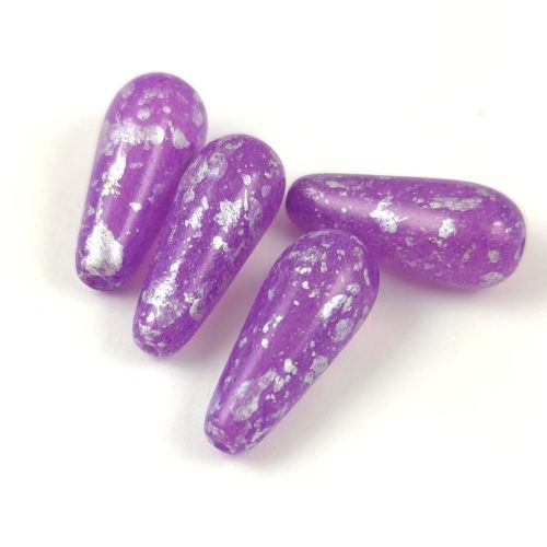 Drop - Czech Pressed Glass Bead - Crystal Purple Luster Silver Patina - 20x9mm