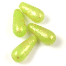   Drop - Czech Pressed Glass Bead - Crystal Lime  Luster Gold Patina - 20x9mm
