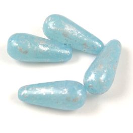   Drop - Czech Pressed Glass Bead - Crystal Aqua Luster Silver Patina - 20x9mm