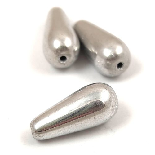 Drop - Czech Pressed Glass Bead - Silver - 20x9mm