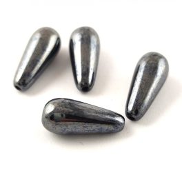Drop - Czech Pressed Glass Bead - Jet Hematit - 20x9mm