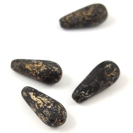 Drop - Czech Pressed Glass Bead - Jet Etched Gold - 20x9mm