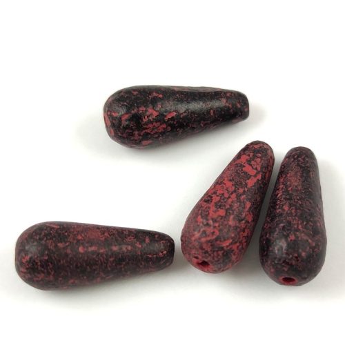 Drop - Czech Pressed Glass Bead - Jet Etched Red - 20x9mm