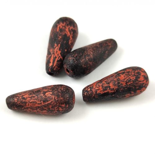 Drop - Czech Pressed Glass Bead - Jet Etched Copper - 20x9mm