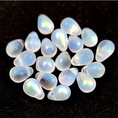 Drop - Czech Pressed Glass Bead - Opal White AB - 4x6mm